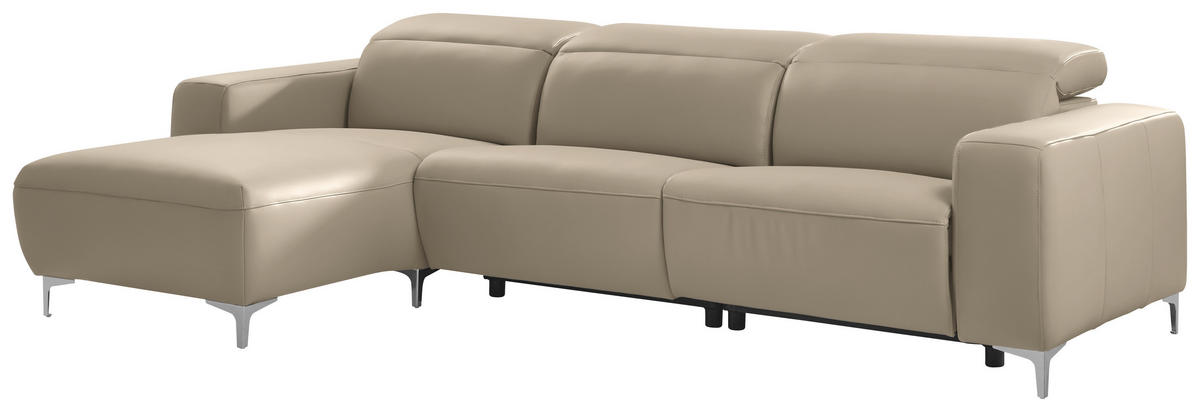 ECKSOFA Hellbraun Echtleder  - Chromfarben/Hellbraun, Design, Leder/Metall (177/292cm) - Pure Home Lifestyle