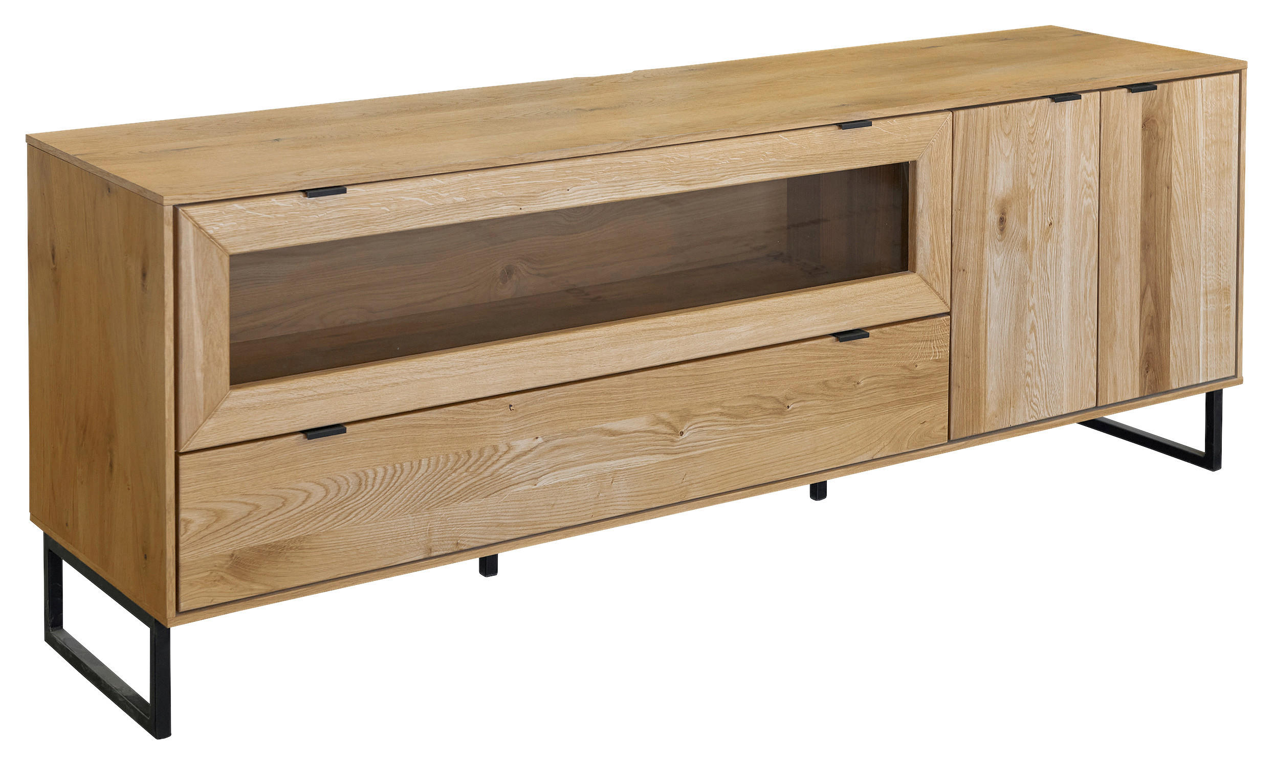 TV-ELEMENT Holz, Glas, Holzwerkstoff Schwarz, Eichefarben  - Eichefarben/Schwarz, Natur, Glas/Holz (182/66,4/45cm) - Carryhome