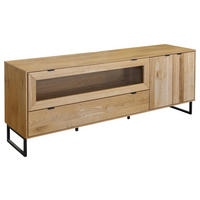 TV-ELEMENT Holz, Glas, Holzwerkstoff Schwarz, Eichefarben  - Eichefarben/Schwarz, Natur, Glas/Holz (182/66,4/45cm) - Carryhome