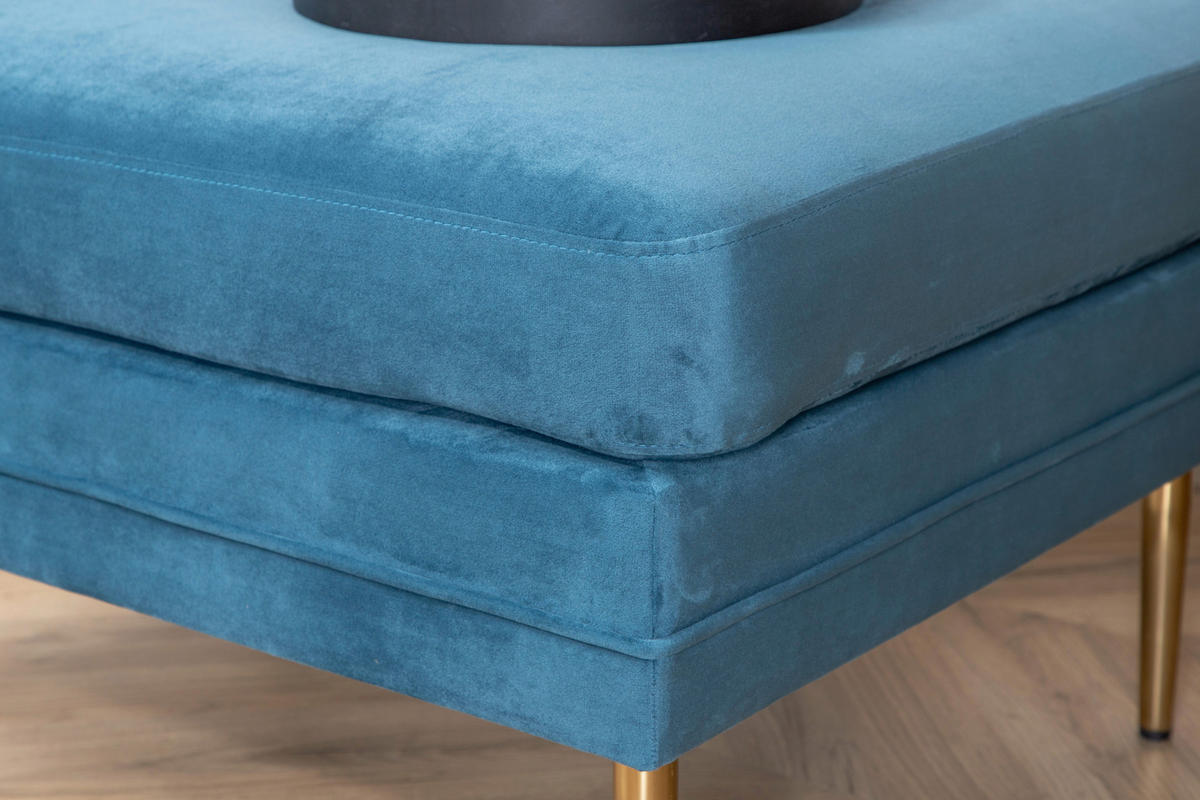 HOCKER Samt Goldfarben, Hellblau  - Blau/Goldfarben, Design, Kunststoff/Textil (90/49/70cm) - Livetastic