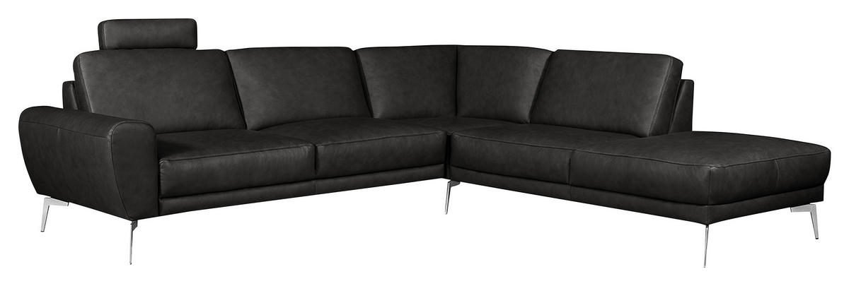 ECKSOFA in Echtleder Schwarz  - Chromfarben/Schwarz, Design, Leder/Metall (273/250cm) - Livetastic