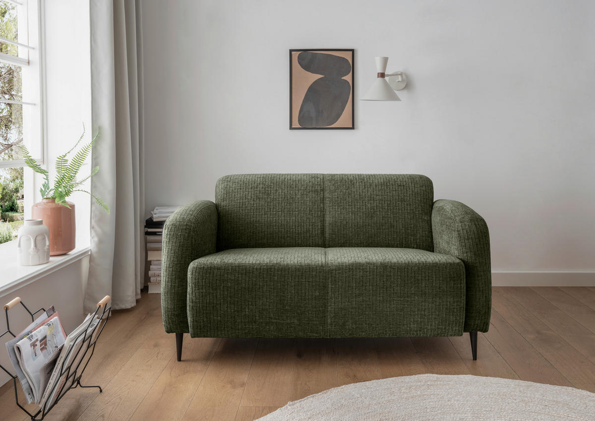 2-SITZER-SOFA in Mikrofaser Olivgrün  - Schwarz/Olivgrün, Modern, Textil/Metall (140/76/90cm) - Livetastic