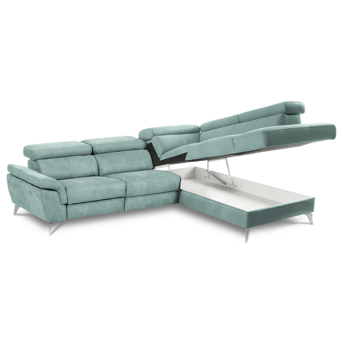 ECKSOFA Lederlook Hellblau  - Chromfarben/Hellblau, Design, Textil/Metall (265/210cm) - Livetastic