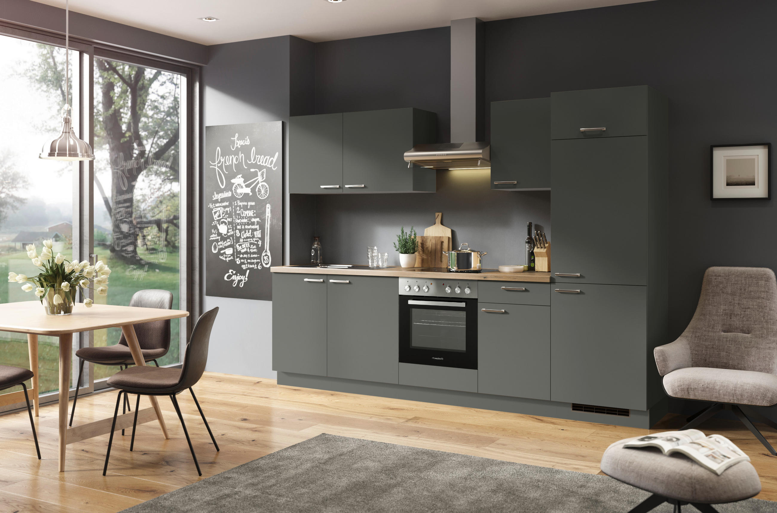 KÜCHENBLOCK 280 cm   in Anthrazit  - Edelstahlfarben/Anthrazit, Design, Holzwerkstoff/Metall (280cm) - Welnova