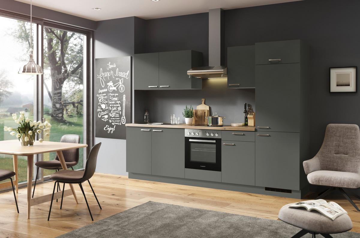 KÜCHENBLOCK 280 cm   in Anthrazit  - Edelstahlfarben/Anthrazit, Design, Holzwerkstoff/Metall (280cm) - Welnova