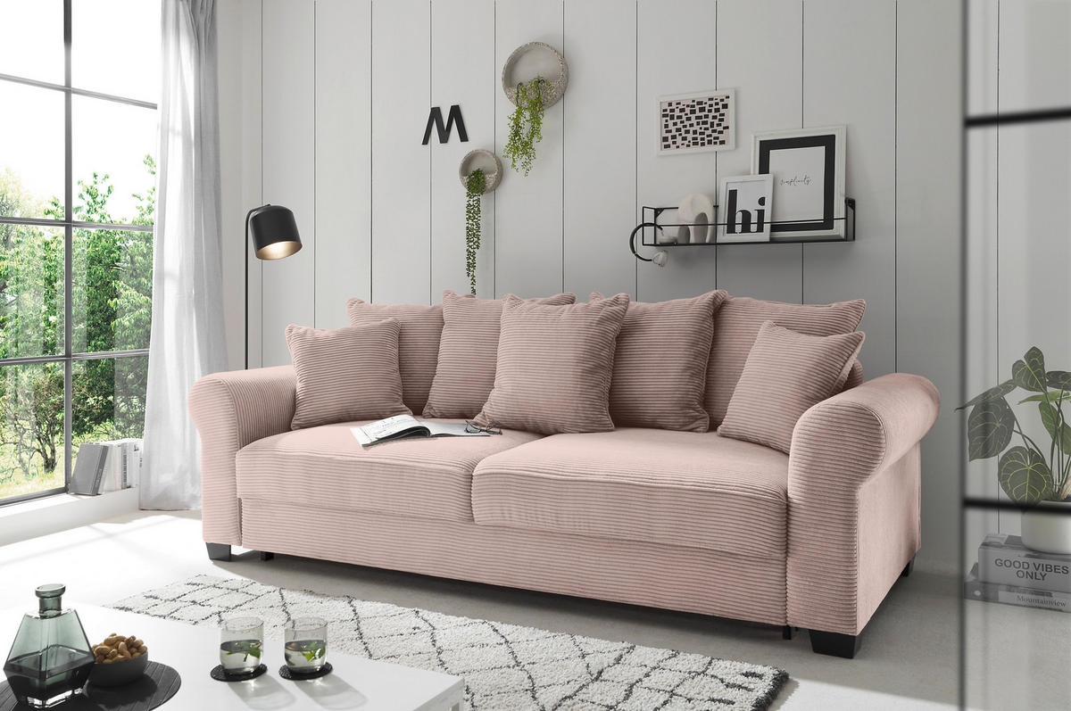 SCHLAFSOFA Cord Rosa  - Schwarz/Rosa, KONVENTIONELL, Kunststoff/Textil (250/95/125cm) - Hom`in