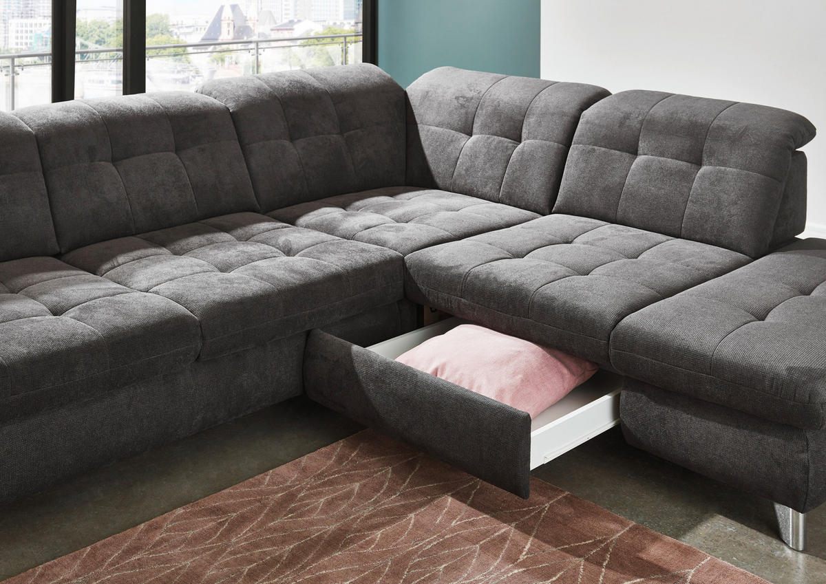 ECKSOFA in Chenille Grau  - Chromfarben/Grau, Design, Textil/Metall (310/260cm) - Beldomo Speed
