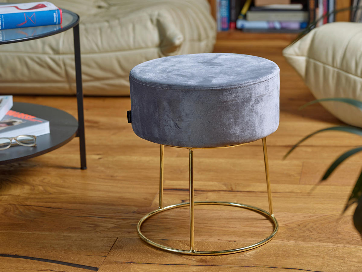 HOCKER Samt Grau  - Goldfarben/Grau, Design, Textil/Metall (35,5/40,5/35,5cm) - Echtwerk