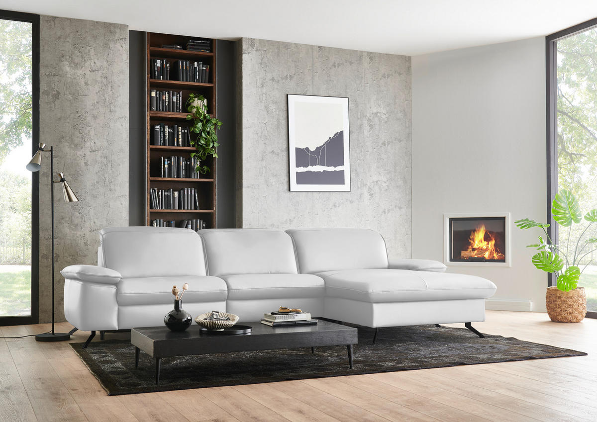 ECKSOFA  Echtleder Weiss  - Weiss/Schwarz, Design, Leder/Metall (307/169cm) - Beldomo Premium