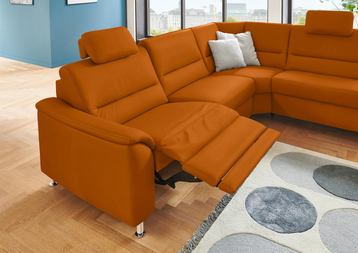 ECKSOFA in Echtleder Orange  - Alufarben/Orange, Konventionell, Leder/Metall (290/249cm) - Beldomo Premium