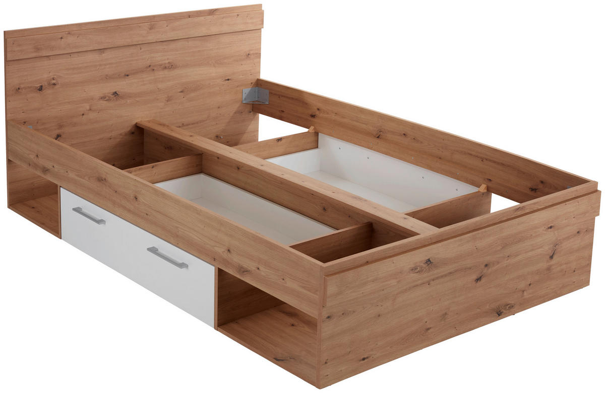BETT 140/200 cm  in Weiß, Eichefarben  - Eichefarben/Eiche Artisan, MODERN (140/200cm) - Ondega