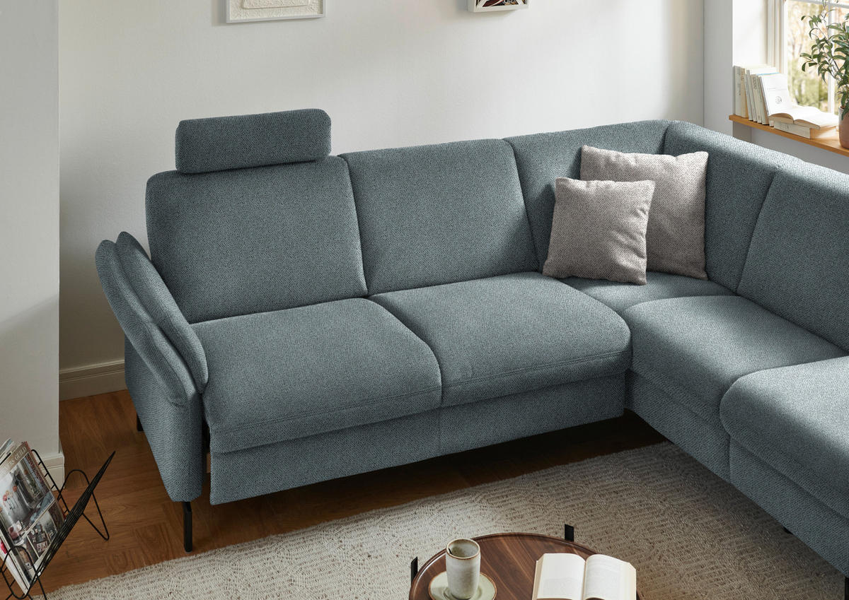 ECKSOFA in Flachgewebe Blaugrau  - Blaugrau/Schwarz, Konventionell, Textil/Metall (241/190cm) - Beldomo Comfort