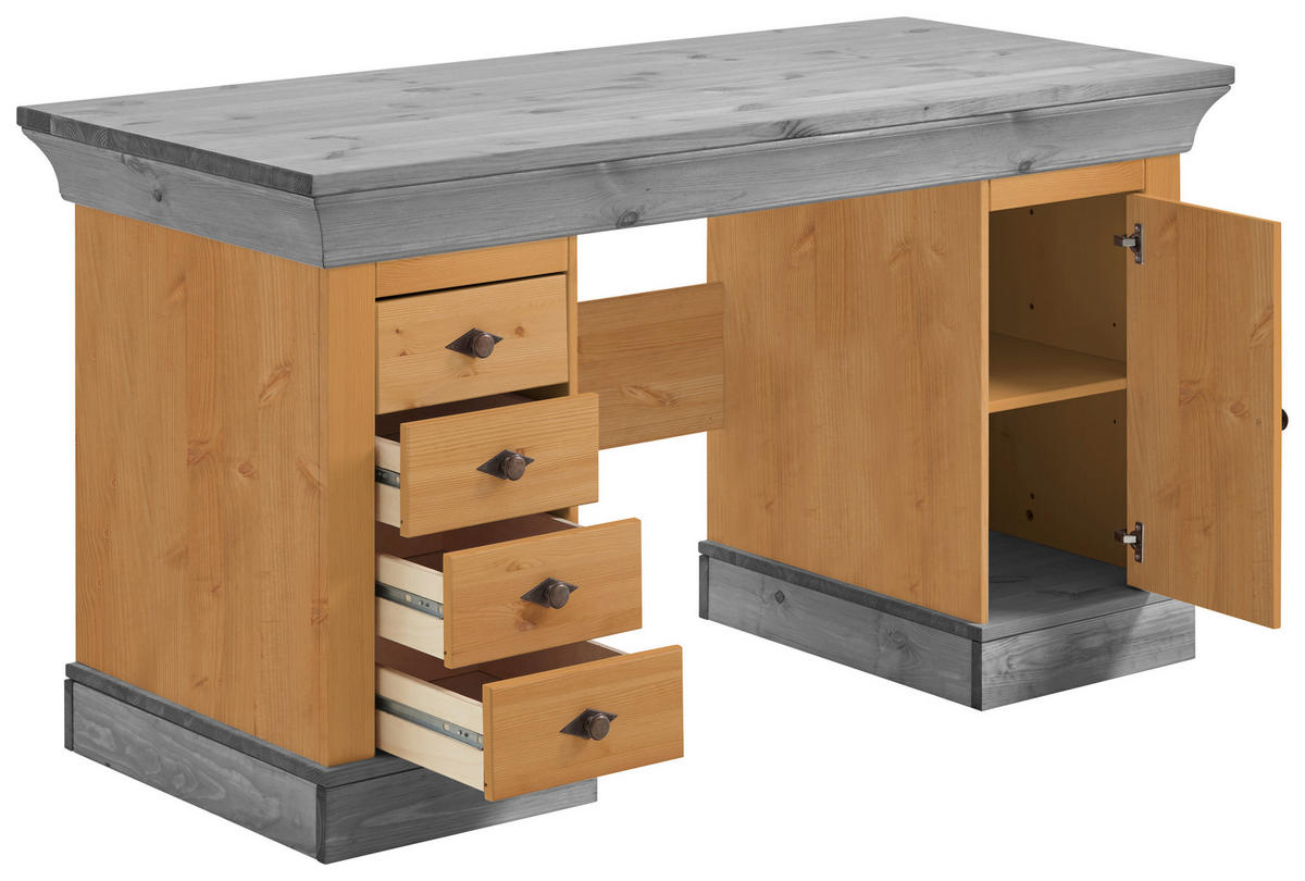 SCHREIBTISCH 143/65/77 cm  in Grau, Laugenfarbig  - Laugenfarbig/Grau, ROMANTIK / LANDHAUS, Holz/Metall (143/65/77cm) - Boxxx