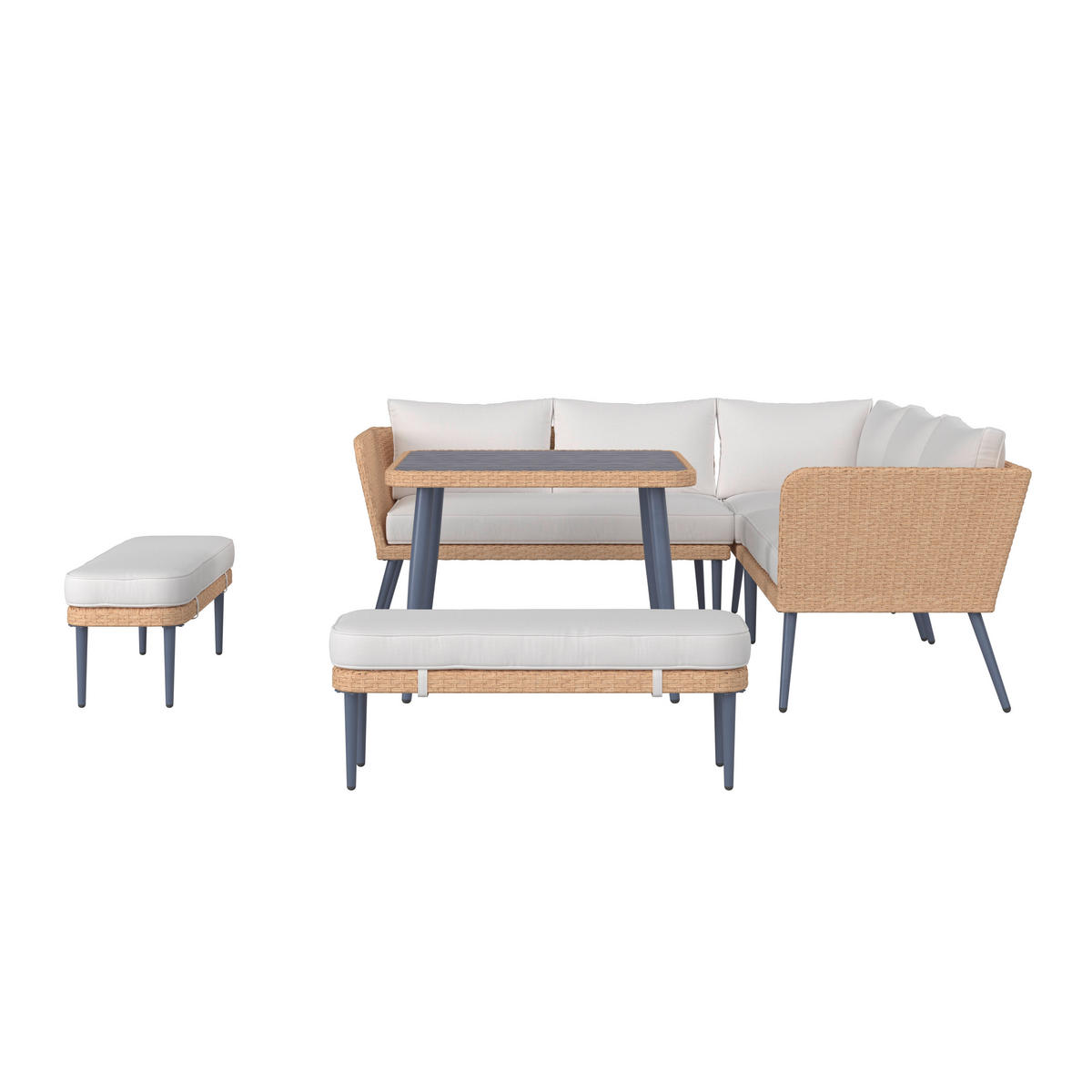 JEDÁLENSKÁ TERASOVÁ SÚPRAVA 6-dielne, kov, plast, textil - prírodná farba/svetlosivá, Modern, kov/textil - Ambia Garden