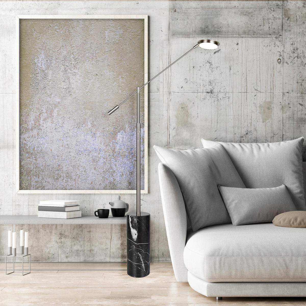 LED-STEHLEUCHTE Fiore   - Schwarz/Nickelfarben, KONVENTIONELL, Stein/Metall (145/15/64cm) - Trio Leuchten