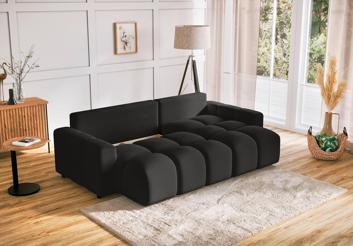 ECKSOFA Luki Schwarz Bouclé  - Schwarz, Design, Kunststoff/Textil (233/142cm) - Livetastic