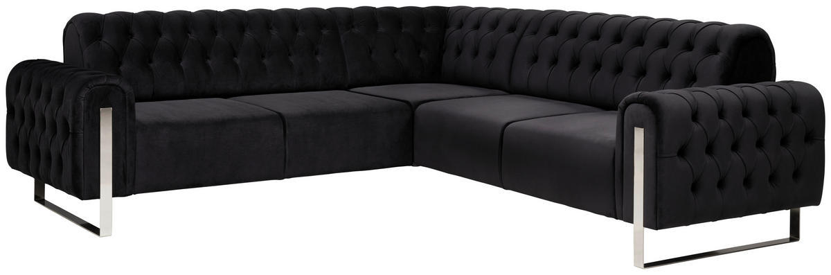 ECKSOFA  in Velours Schwarz  264/264 cm  - Goldfarben/Schwarz, KONVENTIONELL, Textil/Metall (264/264cm) - Carryhome