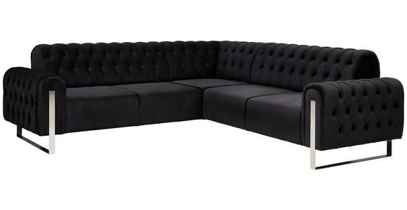 ECKSOFA Schwarz Velours  - Goldfarben/Schwarz, KONVENTIONELL, Textil/Metall (264/264cm) - Carryhome