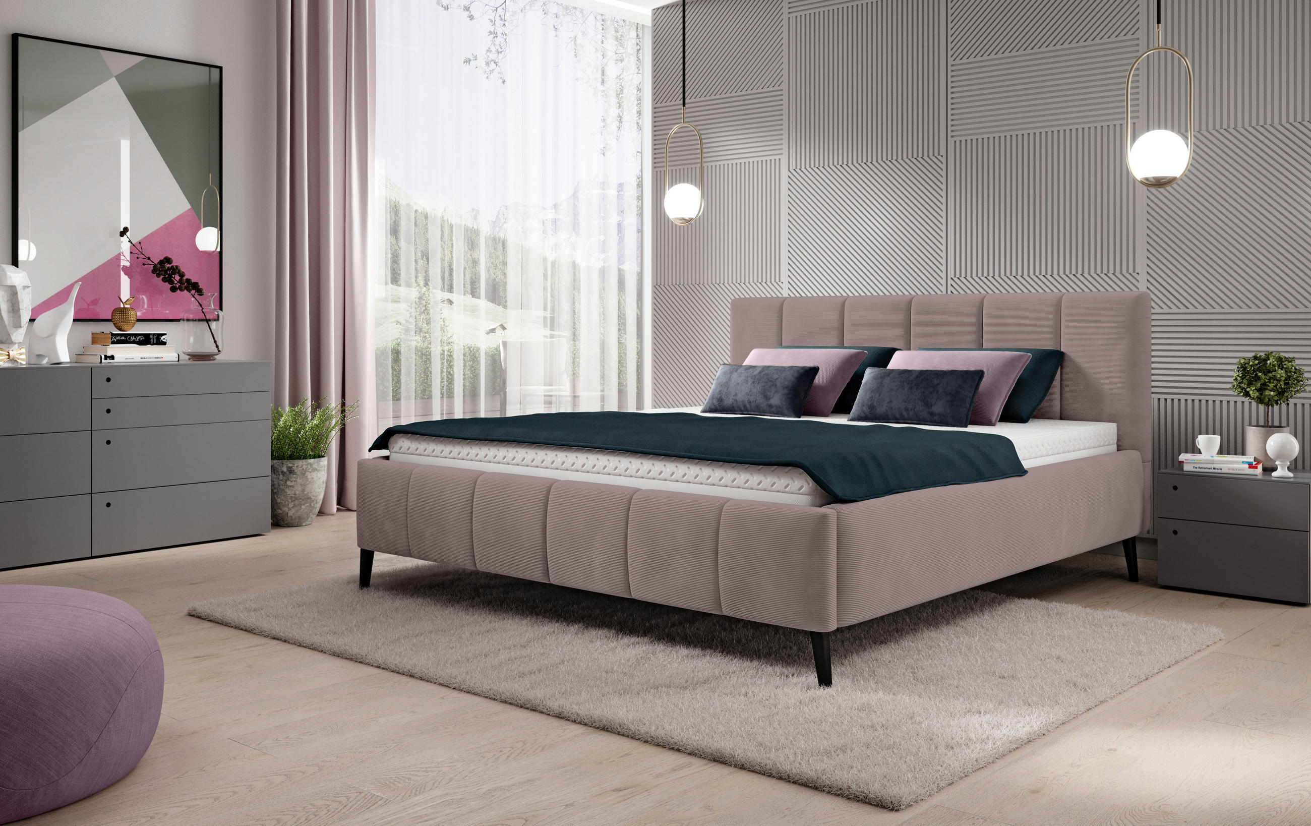 POLSTERBETT gepolstertes Kopfteil, Lattenrost 160/200 cm  in Taupe  - Taupe/Schwarz, Trend, Holz/Textil (160/200cm) - home24