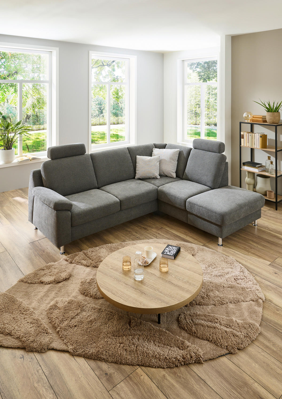 ECKSOFA in Webstoff Dunkelgrau  - Dunkelgrau/Alufarben, Konventionell, Textil/Metall (241/200cm) - Beldomo System