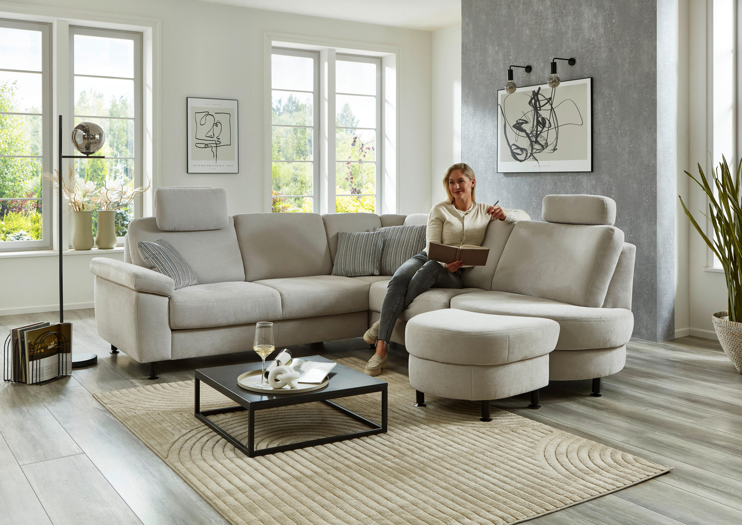 ECKSOFA in Flachgewebe Silberfarben  - Silberfarben/Schwarz, Konventionell, Textil/Metall (248/252cm) - Beldomo Comfort