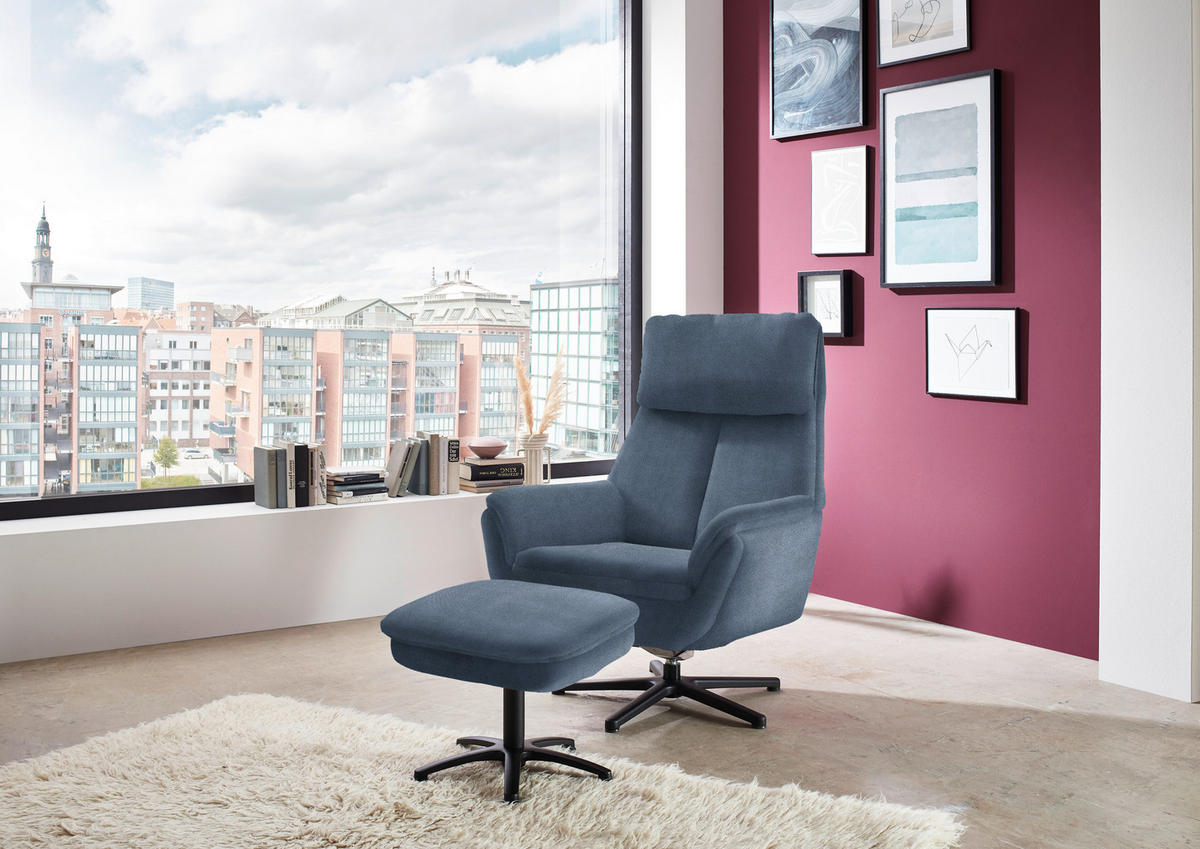 RELAXSESSEL in Textil Blau  - Blau/Schwarz, Design, Textil/Metall (79/108/89cm) - Beldomo Style