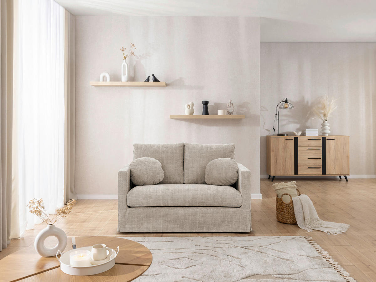 2-SITZER-SOFA PAPHOS in Chenille Beige  - Beige/Schwarz, Design, Kunststoff/Textil (140/89/95cm) - P & B