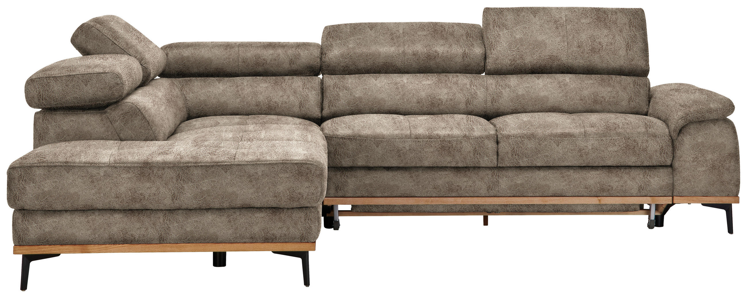 ECKSOFA Hellbraun Lederlook  - Hellbraun/Schwarz, Natur, Holz/Textil (226/282cm) - Novel