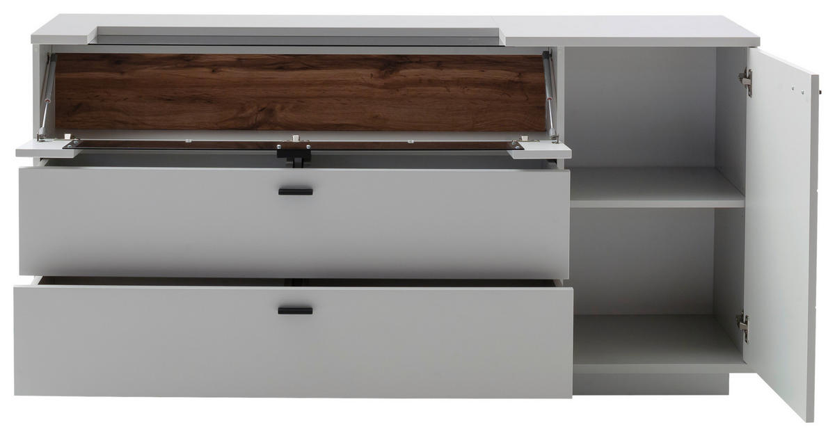 SIDEBOARD Weiss, Eichefarben  165/84/44 cm  - Weiss/Eichefarben, Design, Glas/Holzwerkstoff (165/84/44cm) - Stylife