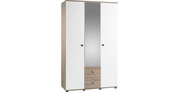  KLEIDERSCHRANK Weiß, Sonoma Eiche  - Silberfarben/Weiß, Design, Glas/Holzwerkstoff (115/190/52cm) - Carryhome