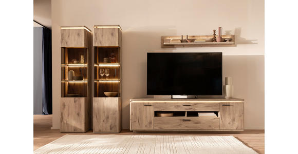 WOHNWAND 4-teilig  in Eichefarben  330/208/50 cm  - Eichefarben/Anthrazit, KONVENTIONELL, Glas/Holzwerkstoff (330/208/50cm) - Cantus