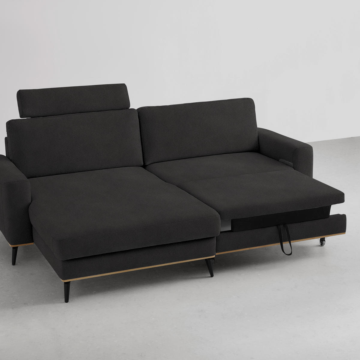 ECKSOFA in Lederlook, Mikrofaser Dunkelgrau  - Dunkelgrau/Schwarz, Konventionell, Holz/Textil (167/234cm) - MID.YOU