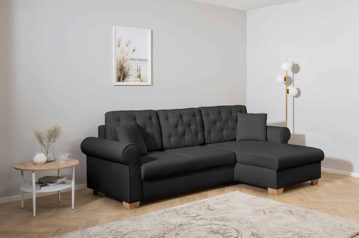 ECKSOFA in Anthrazit  - Anthrazit/Buchefarben, Design, Holz/Textil (266/161cm) - MID.YOU
