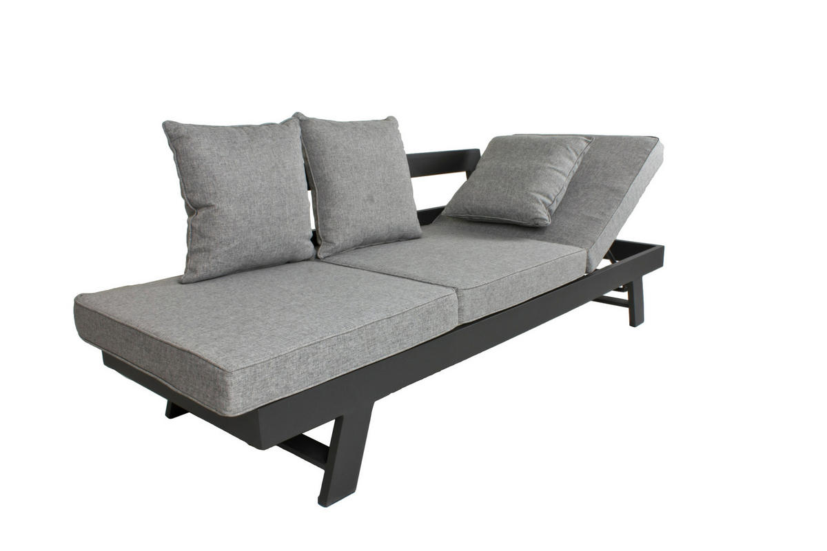 LOUNGEGARNITUR   216/70/74 cm Aluminium  - Schwarz/Grau, Basics, Kunststoff/Textil (216/70/74cm) - Gardenson