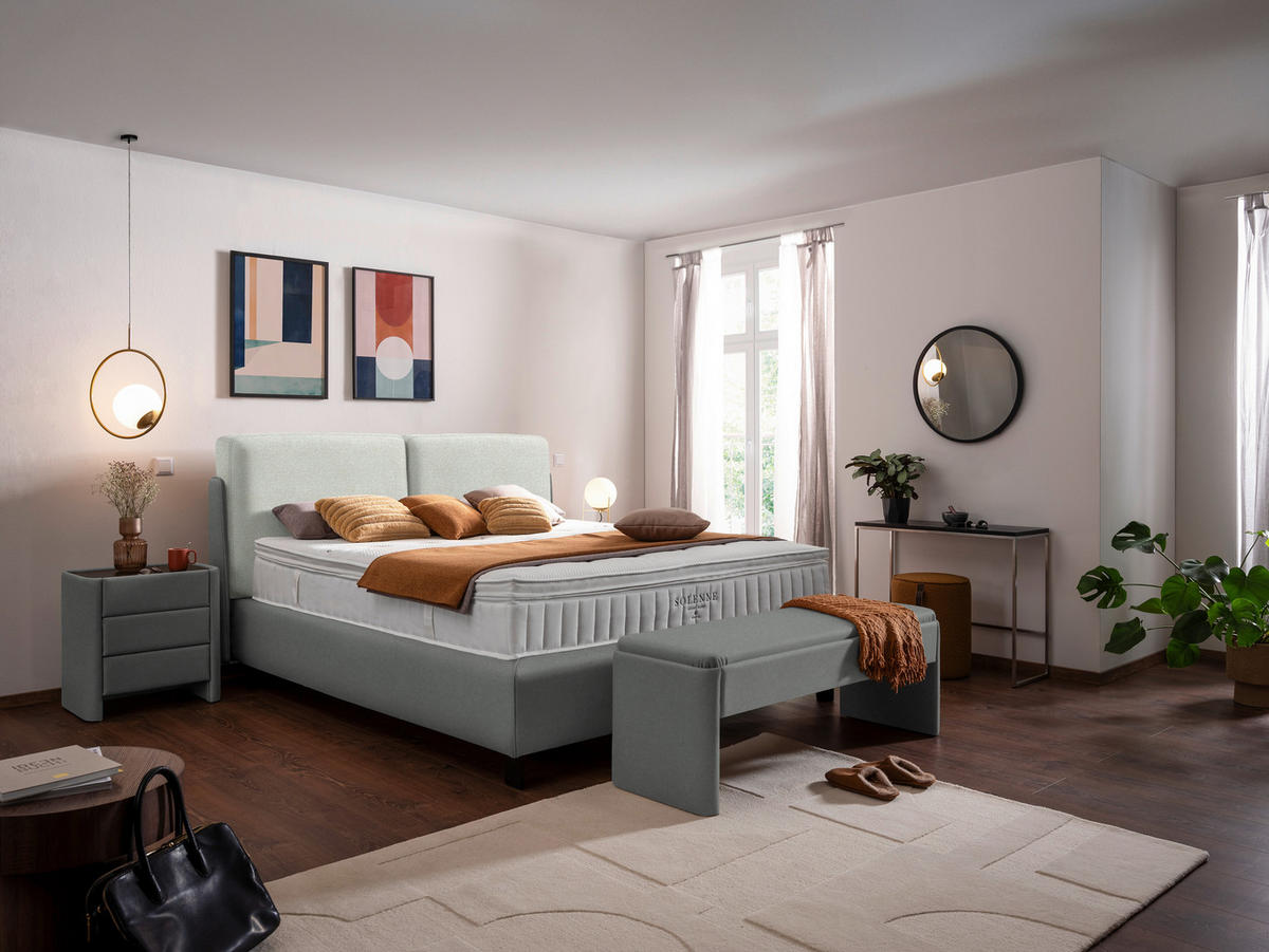 BOXSPRINGBETT 180/200 cm  in Grau, Hellgrau  - Hellgrau/Schwarz, Design, Textil/Metall (180/200cm) - Johann Jakob