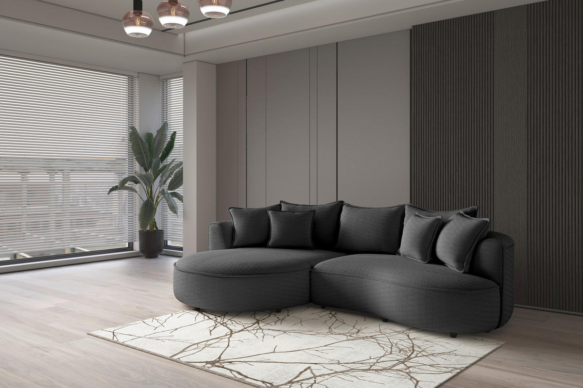 ECKSOFA in Velours, Struktur Anthrazit  - Anthrazit/Schwarz, Modern, Kunststoff/Textil (168/287cm) - Livetastic
