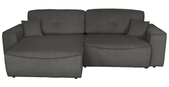 ECKSOFA Graphitfarben Cord  inkl. Zierkissen, Rückenkissen, Bettkasten, Schlaffunktion, Rücken echt, Liegefläche im Originalstoff  - Schwarz/Graphitfarben, KONVENTIONELL, Kunststoff/Textil (148/265cm) - Carryhome