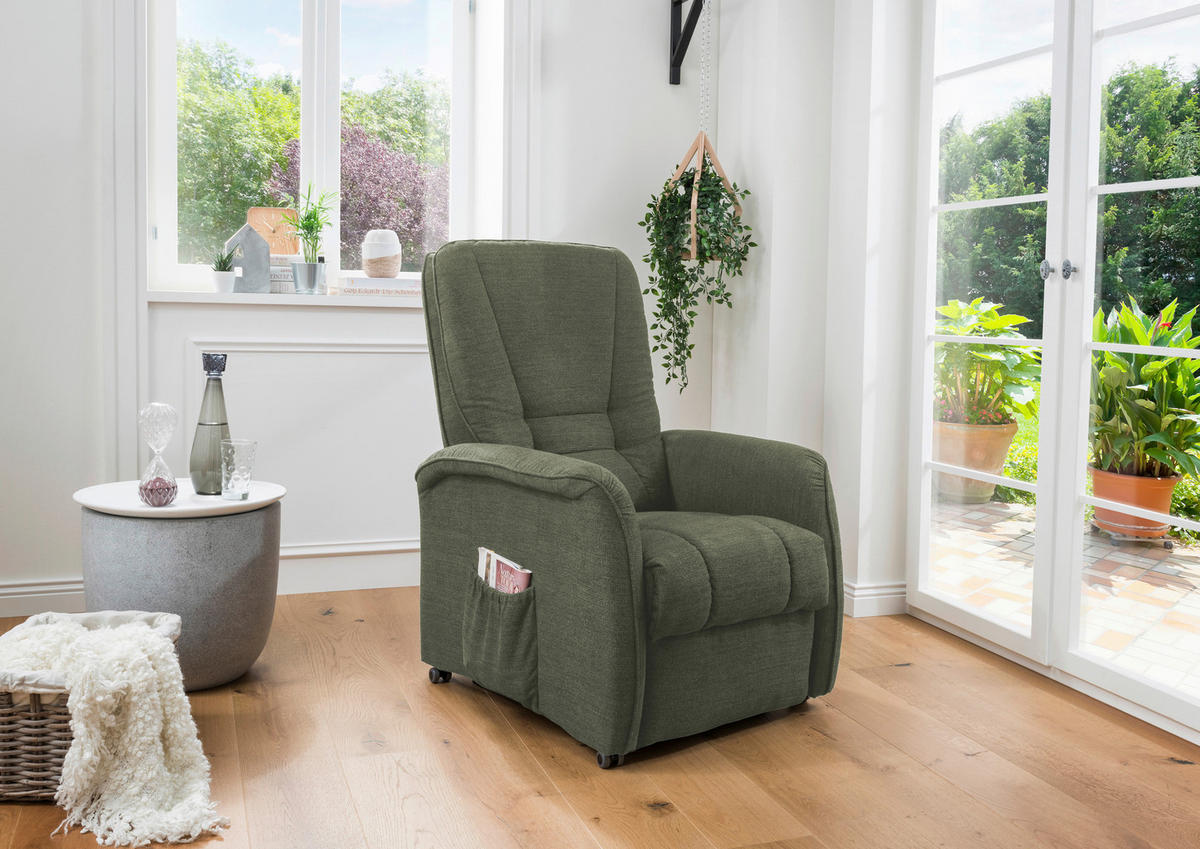 FERNSEHSESSEL  mit Fußteilverstellung, Rücken echt Struktur Dunkelgrün  - Dunkelgrün/Schwarz, Design, Kunststoff/Textil (77/107/88cm) - Livetastic