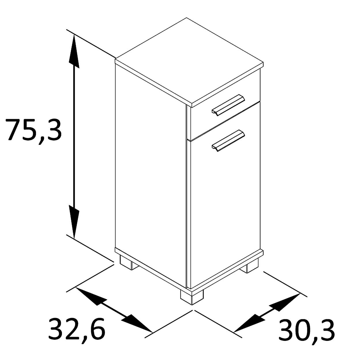 UNTERSCHRANK 30,3/75,3/32,6 cm   - Edelstahlfarben/Silberfarben, MODERN, Holzwerkstoff/Kunststoff (30,3/75,3/32,6cm) - Stylife