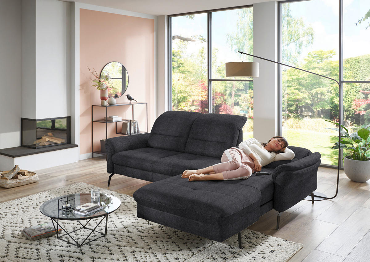 ECKSOFA in Flachgewebe Schwarz  - Schwarz, Konventionell, Textil/Metall (260/181cm) - Beldomo Speed