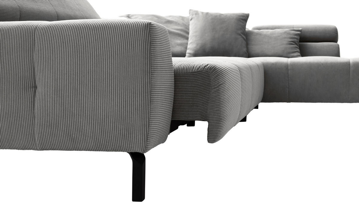 ECKSOFA in Cord Grau  - Schwarz/Grau, Konventionell, Textil/Metall (311/219cm) - Hom`in