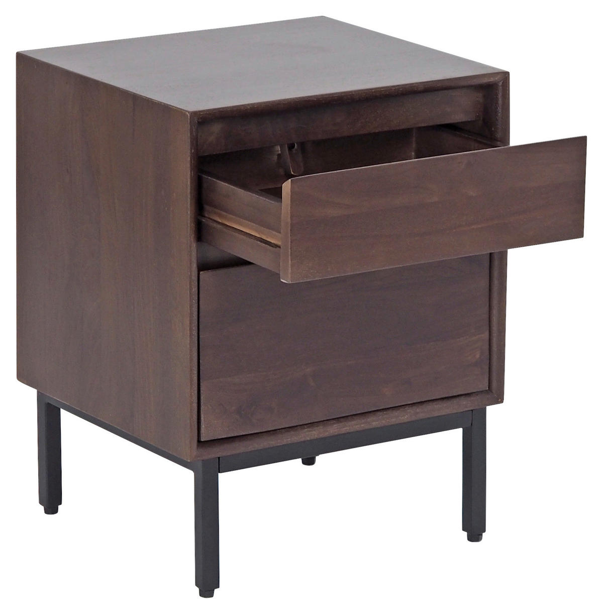 ÉJJELISZEKRÉNY keményfa mangófa diószínű  - fekete/diószínű, Modern, fa/fém (40/50/35cm) - MID.YOU