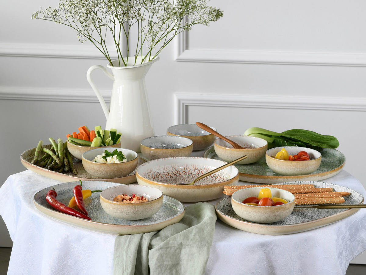 JEDÁLENSKÝ SERVIS, kamenina - krémová/zelená, Basics, keramika - Creatable