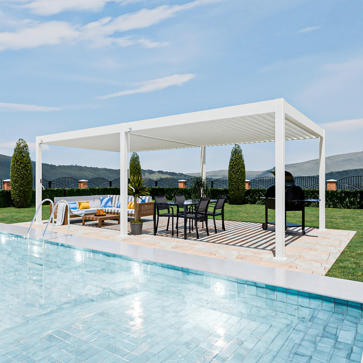 PERGOLA 360/255/720 cm   - Weiß Hochglanz, Basics, Metall (360/255/720cm) - Gardenson