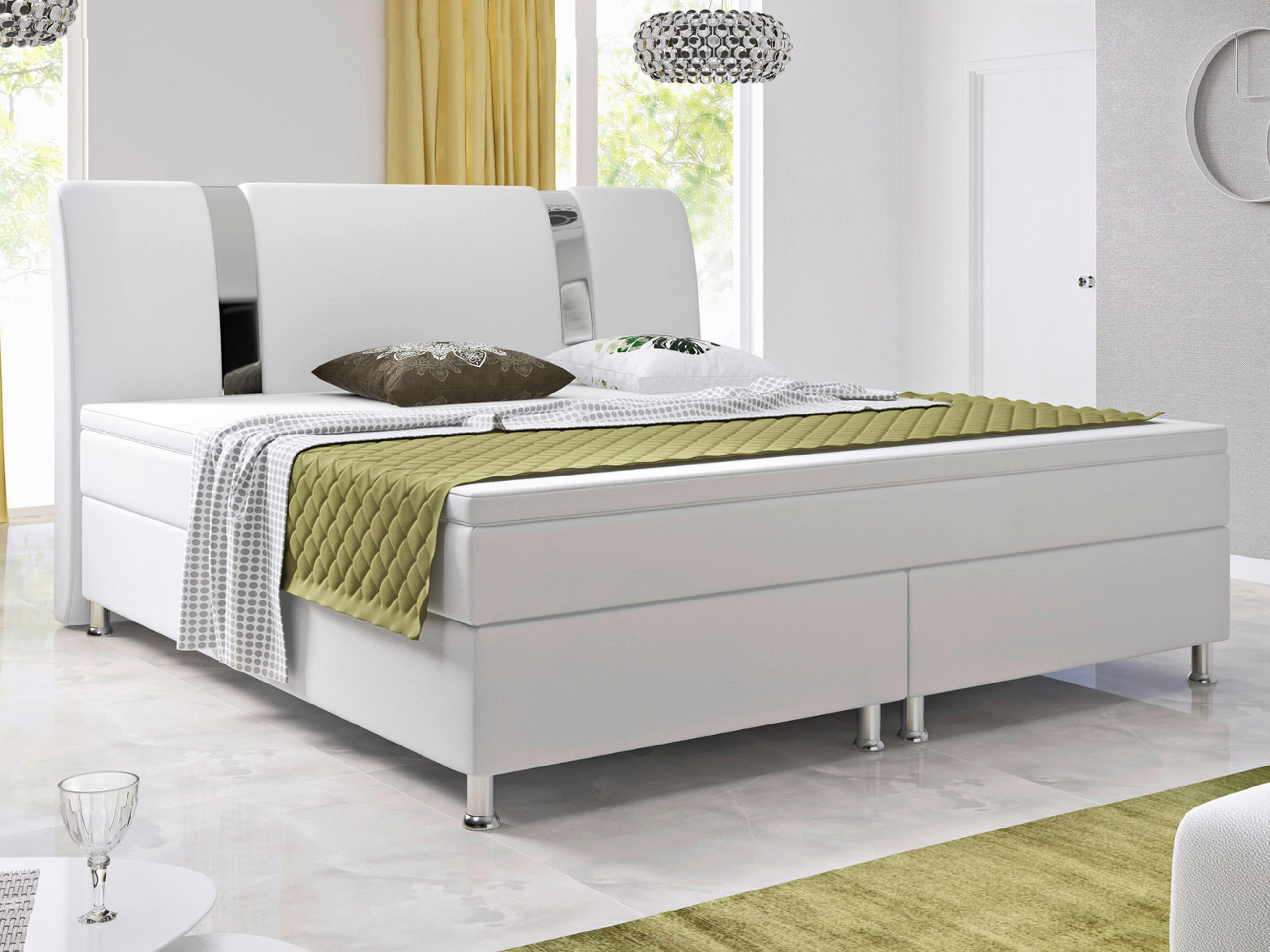 BOXSPRINGBETT  in Weiß  - Silberfarben/Weiß, KONVENTIONELL, Leder/Textil (180/115/210cm) - MID.YOU