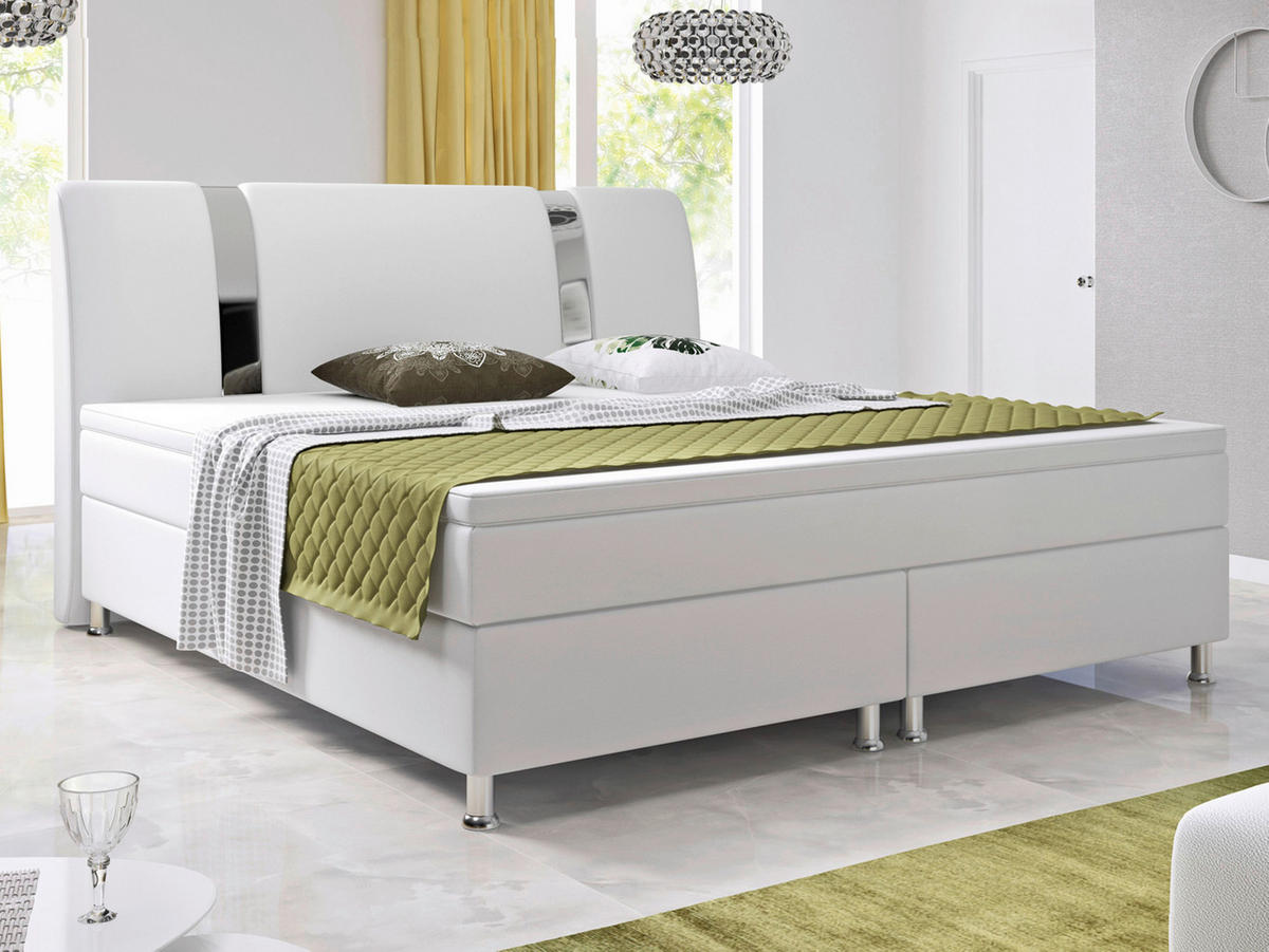 BOXSPRINGBETT  in Weiß  - Silberfarben/Weiß, KONVENTIONELL, Leder/Textil (180/115/210cm) - MID.YOU