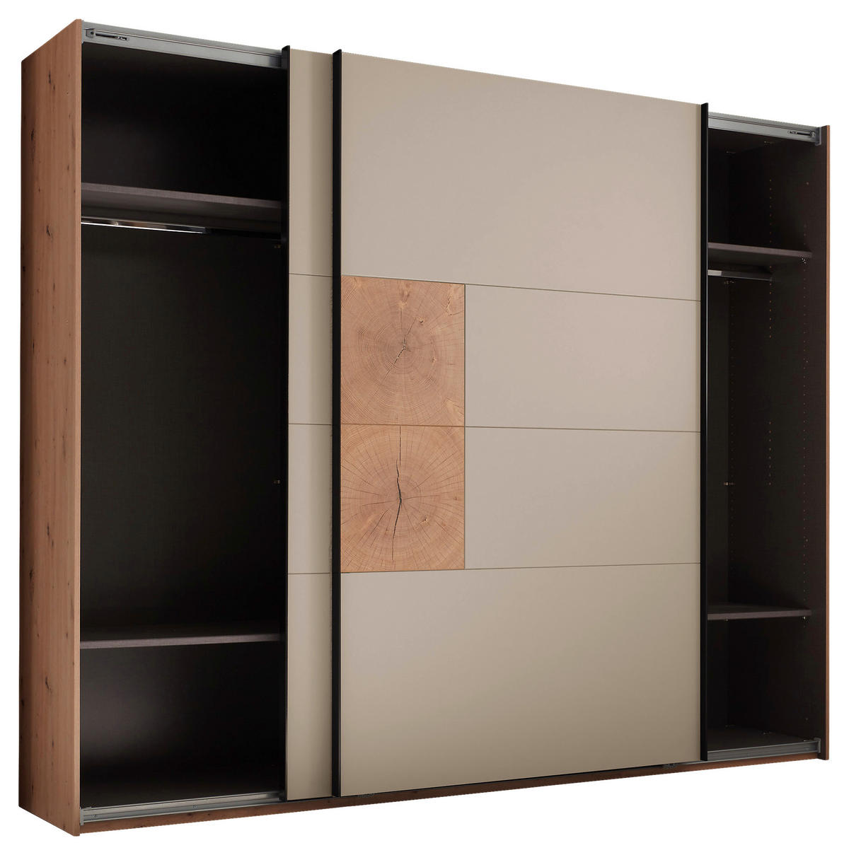 SCHWEBETÜRENSCHRANK  in Kaschmir, Eiche Artisan  - Kaschmir/Schwarz, KONVENTIONELL, Holzwerkstoff/Metall (270/225,5/63,7cm) - Xora