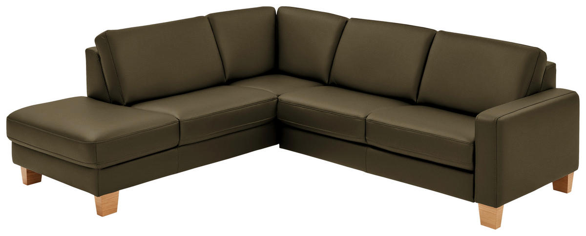ECKSOFA in Echtleder Olivgrün  - Eiche Bianco/Olivgrün, Konventionell, Leder/Holz (235/257cm) - Valdera