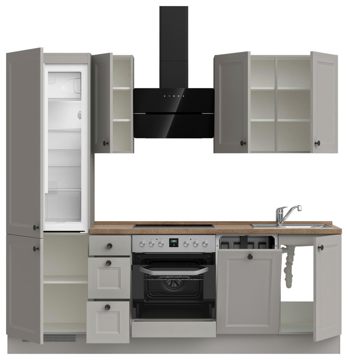 KÜCHENLEERBLOCK 240 cm   in Grau, Eiche dunkel  - Eiche dunkel/Schwarz, MODERN, Holzwerkstoff/Metall (240cm) - Nobilia