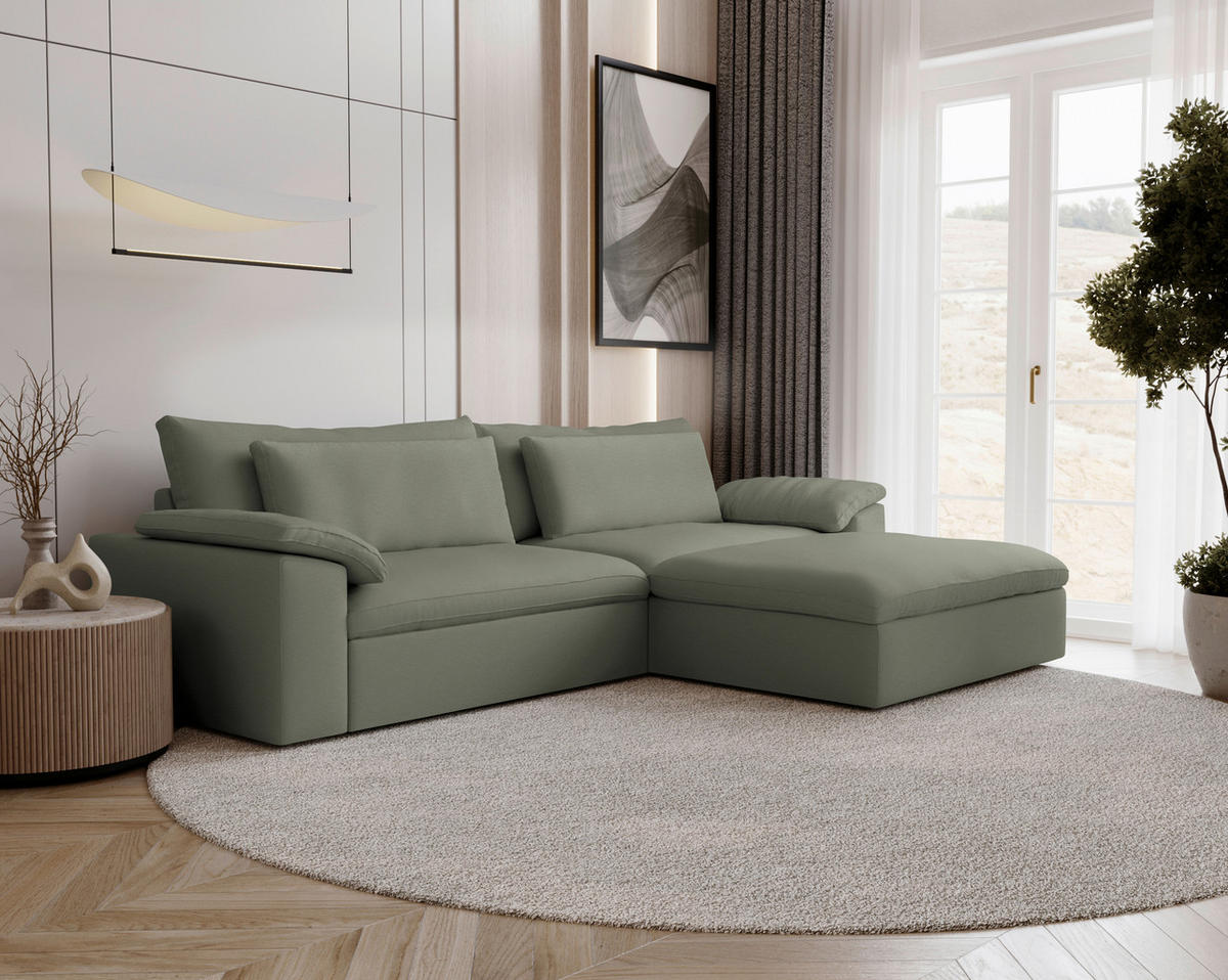 ECKSOFA  Chenille Graugrün  - Schwarz/Graugrün, Modern, Kunststoff/Textil (306/198cm) - Carryhome